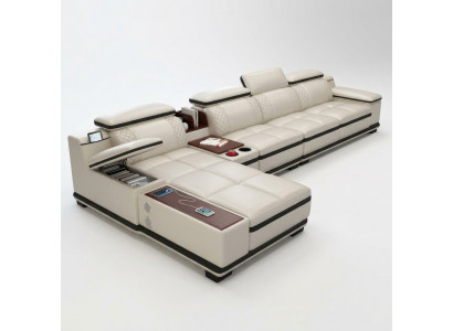 Eckcouch L-Form Wunnlandschaft Eck Polstersofa Sëtz Design Canapé Sofas Wäiss Canapé