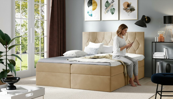 Luxe Boxspring-Bett Hotel Better Polsterfunktioun Bettkasten 180x200cm Beige