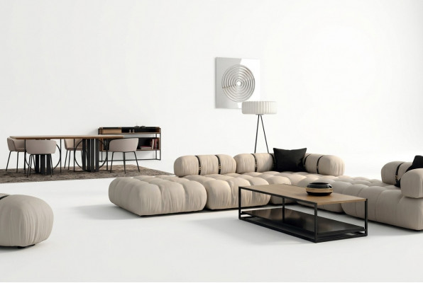 Eckcouch L-Form Sofa Wäiss Zofa Modern Wunnzëmmer Stoff Polster Design Eck Néi