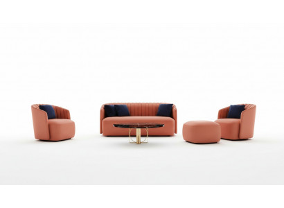 Set 3 tlg. Sofa Garnitur 3+2+1 Sëtzer Garnitur Sofa Stoff Sofas Fautteuil Orange Nei