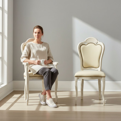 Stull mat Armlehnen Iesszëmmerstull Holz Nei Iesszëmmersstill Design Fauteuil Barock