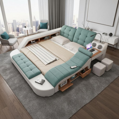 Duebelt-Bett aus Lieder mat Polster, multifunktionell mat Massagefunktioun, Nei