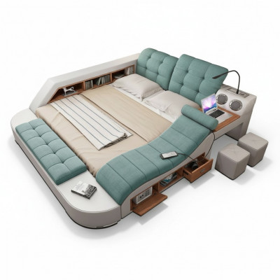 Duebelt-Bett aus Lieder mat Polster, multifunktionell mat Massagefunktioun, Nei