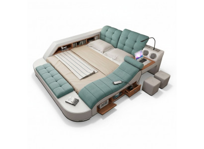 Duebelt-Bett aus Lieder mat Polster, multifunktionell mat Massagefunktioun, Nei