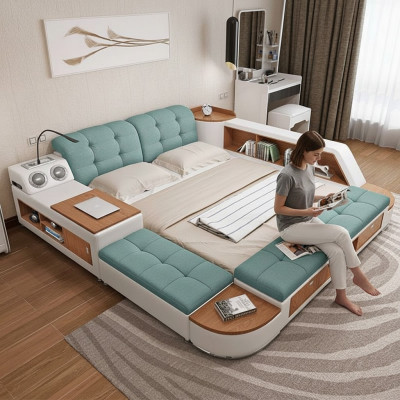 Këssen 180x200 Multifunktioun Regal USB Léier Design Bett Grouss Better Lieder