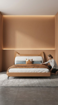 Modern Hotel Lieder Stoff Duebelbett 160x200cm Designer Bett Duebel