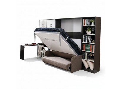Schaf, Bett mat Sofa, Polster, Wand Schief, Schlofbett, Klappmiwwel + Couch Nei