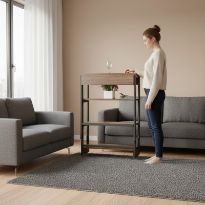 Multifunktioun Plazspuerend Miwwelen Iessdësch Dësch Regal 2in1 Kichen Dëscher Holz