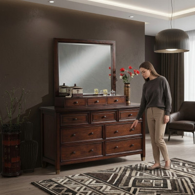 Buffet Anrichte Kommode mat Spigel Echt Handaarbecht Holz Klassesch Ariichtung