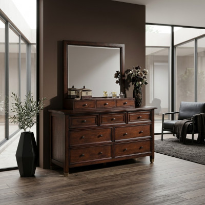 Buffet Anrichte Kommode mat Spigel Echt Handaarbecht Holz Klassesch Ariichtung