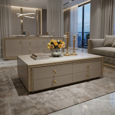 Klassesche Canapé Dësch Holz Dësch geschnëtzt Luxus Design Italienesch Miwwelen Nei