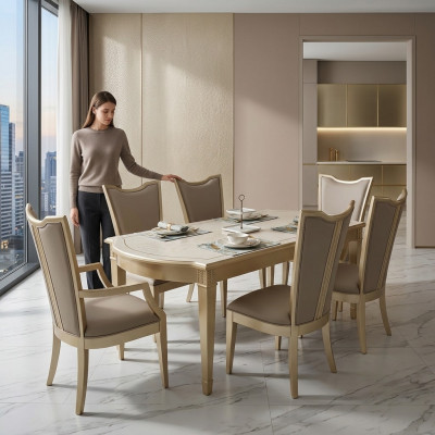 Design Luxus Holz Dësch Iesszëmmer Miwwelen Iessdëscher Hotel Ariichtung Dësch 180x90