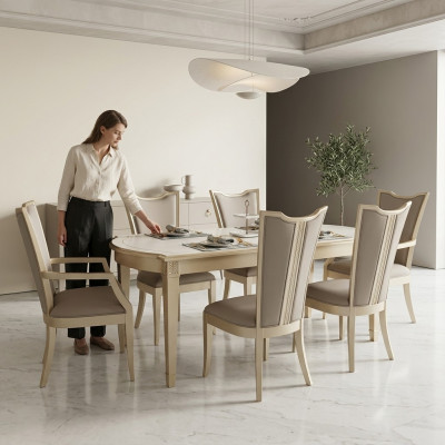 Iessgrupp Modern Still Dësch Dëscher 7tlg. Iessdësch 6 x Still Iesszëmmer Set