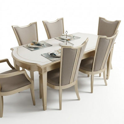 Iessgrupp Modern Still Dësch Dëscher 7tlg. Iessdësch 6 x Still Iesszëmmer Set