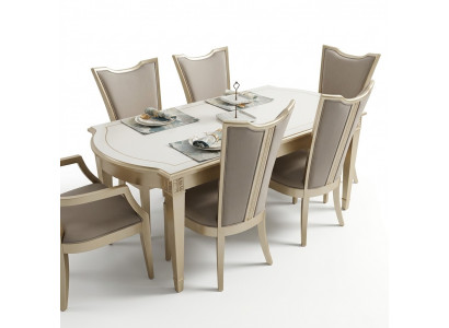 Iessgrupp Modern Still Dësch Dëscher 7tlg. Iessdësch 6 x Still Iesszëmmer Set