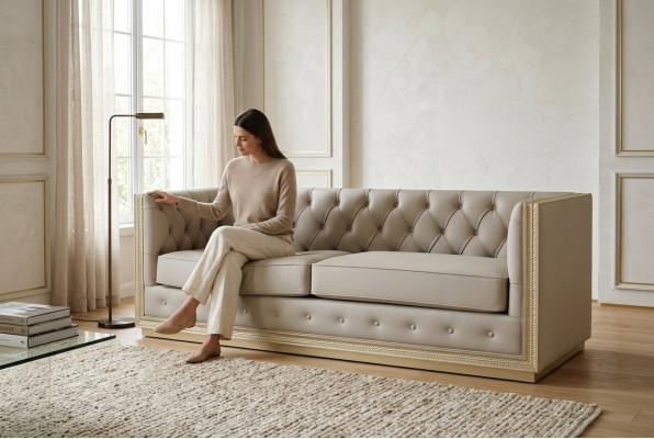 Chesterfield Stuffzëmmer Still Italienesch Sofa Couch 3 Sëtzer 220 cm Polsterung