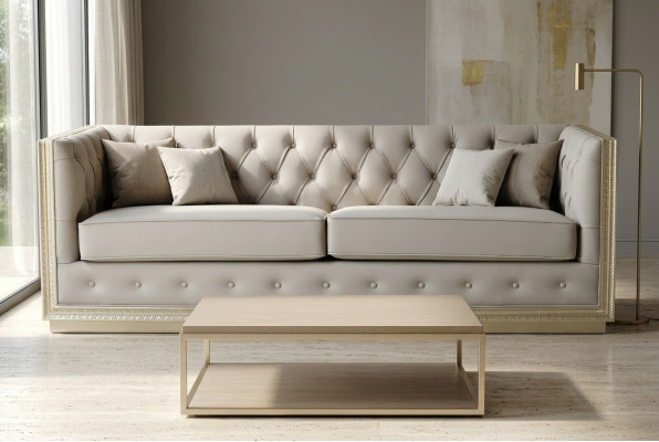 Chesterfield Stuffzëmmer Still Italienesch Sofa Couch 3 Sëtzer 220 cm Polsterung