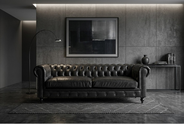Cheterfield Sofa 3 Sëtzer Modern Lieder-Faser Echt Holz Luxus Klassesch Stil Miwwelen