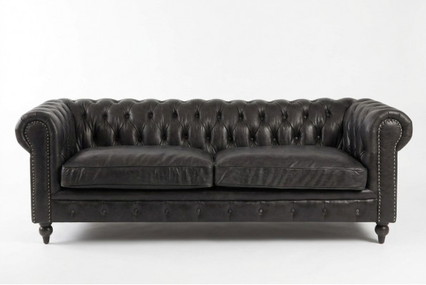 Cheterfield Sofa 3 Sëtzer Modern Lieder-Faser Echt Holz Luxus Klassesch Stil Miwwelen