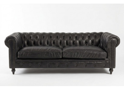 Cheterfield Sofa 3 Sëtzer Modern Lieder-Faser Echt Holz Luxus Klassesch Stil Miwwelen