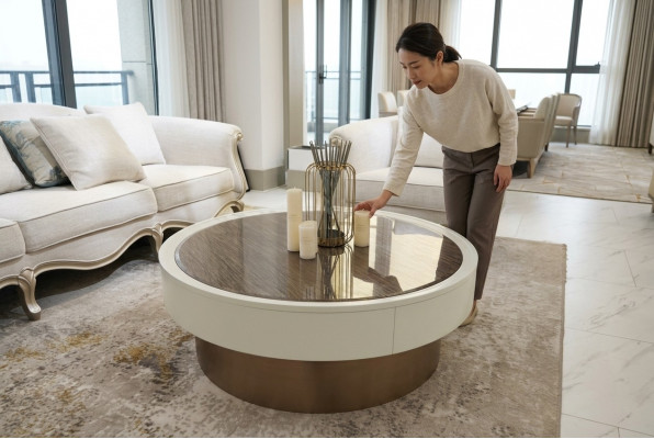 Design Metall Holz Gold Canapé Wunnzëmmer Dëscher Bäistall Ronn Dësch Couchdësch