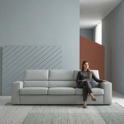 Modern Luxus Design Sofa 3 Sëtzer Miwwelen Polster Hellgréng Textil Holz alfitalia