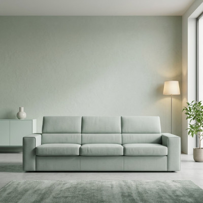 Modern Luxus Design Sofa 3 Sëtzer Miwwelen Polster Hellgréng Textil Holz alfitalia