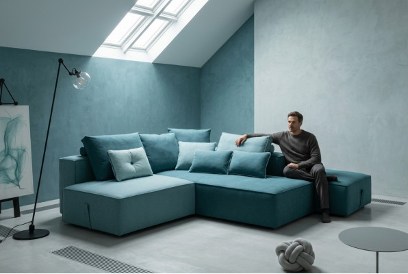 Designer Sofa Canapé Eckfauteuil Hocker gepolstert Set Wunnraum L-Form Modern alfitalia