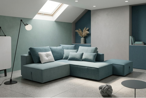 Designer Sofa Canapé Eckfauteuil Hocker gepolstert Set Wunnraum L-Form Modern alfitalia