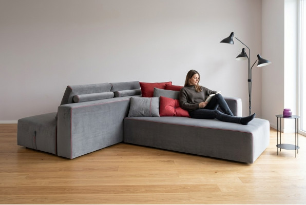 Sofa L-Form Textil Canapé Eck gepolstert Sëtz Sofa Wunnzëmmer modern Alfitalia