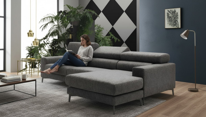 Design Këssen Wunnzëmmer Modern Luxus Ecke Textil Holz Canapé L-Form alfitalia