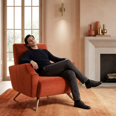 Fernseh Stull Polster Couch Stoff Design Relax Club Fauteuil Lounge Sofa 1 Sëtzer
