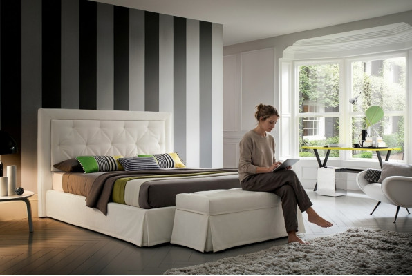Chesterfield Better 180x200cm Schlofzëmmer Textil Stoff Bett Design Luxus Hotel