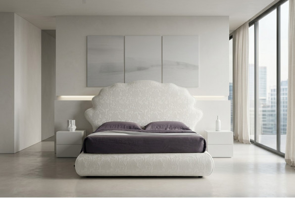Luxus italieneschen Design Miwwelen Schlofzëmmer Duebelbett 160x200cm HolzTextil Miwwelen
