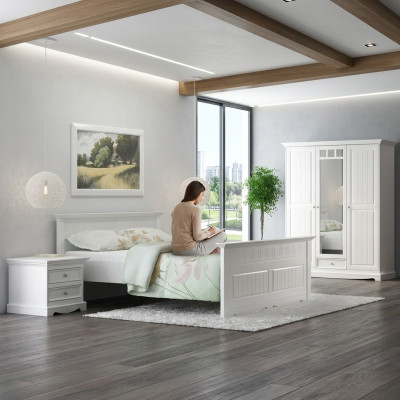 Baueren Bett Massivholz Better 180x200cm Holzbetts Schlofkummer Miwwelen Wäiss Landhaus