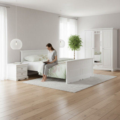 Designer-Schlofzëmmer Bett 2x Nuetsdëscher Kleederschaf Set Nei 180x200cm 4tg.