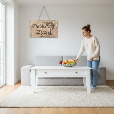 Landhaus Wunnzëmmer Dësch Couchtisch Handaarbecht Echt Holz Canapé Säitentëscher
