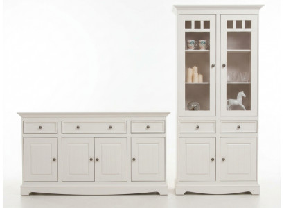 Klassesch Design Miwwelen Set 2-Deel Set Landhausstil Vitrin Komod Miwwelen Holz