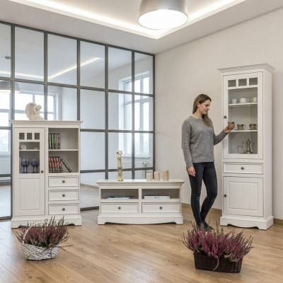 Wunnzëmmer Set Vitrin Bicherregal Saitenbriet Wunnwänn Kommoden Design 3 Deeler. Nei.
