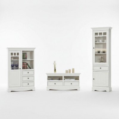 Wunnzëmmer Set Vitrin Bicherregal Saitenbriet Wunnwänn Kommoden Design 3 Deeler. Nei.