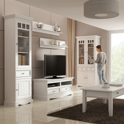 Wunnzëmmer Set Wandregal Kommode Sideboard Wunnwänn Vitrin Landhaus 4-deel. Nei