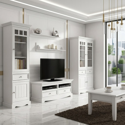 Wunnzëmmer Set Wandregal Kommode Sideboard Wunnwänn Vitrin Landhaus 4-deel. Nei