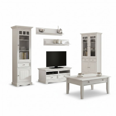 Wunnzëmmer Set Wandregal Kommode Sideboard Wunnwänn Vitrin Landhaus 4-deel. Nei
