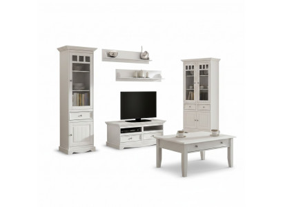 Wunnzëmmer Set Wandregal Kommode Sideboard Wunnwänn Vitrin Landhaus 4-deel. Nei