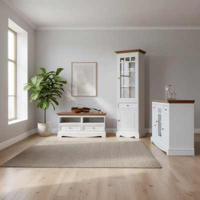 Wunnwand Vitrin Landhaus Designer Miwwel 3-Stéck Set Kommode RTV Sideboard Holz