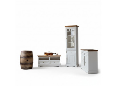 Wunnwand Vitrin Landhaus Designer Miwwel 3-Stéck Set Kommode RTV Sideboard Holz