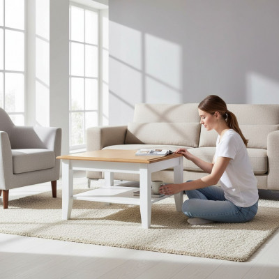 Eedlen Landhaus Klassischen Couchtisch Säitentisch Sofa Wunnzëmmer Dësch Holz