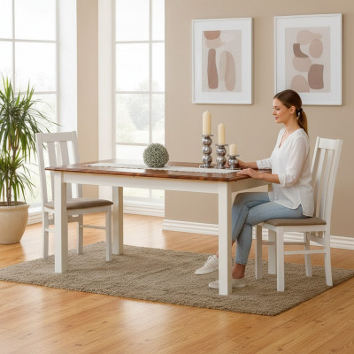 Landhaus Holzdësch Iessdësch Dësch Holz Dëscher 150/197cm Iesszëmmer Auszéibar