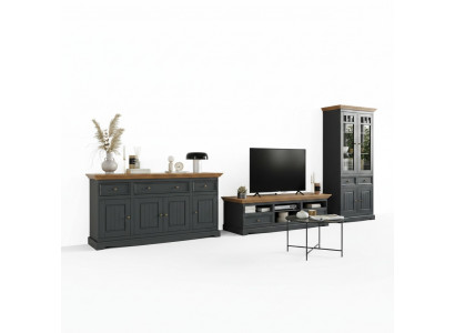 Wunnwand Holz Kommode + RTV Säitendësch Italienesch Landhaus Miwwelen 3-Teile Set Nei