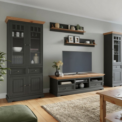 Wunnwand Set Vitrin TV Kommode Wandregaler Kommoden Schaf Holzmöbel 5 Deeler.